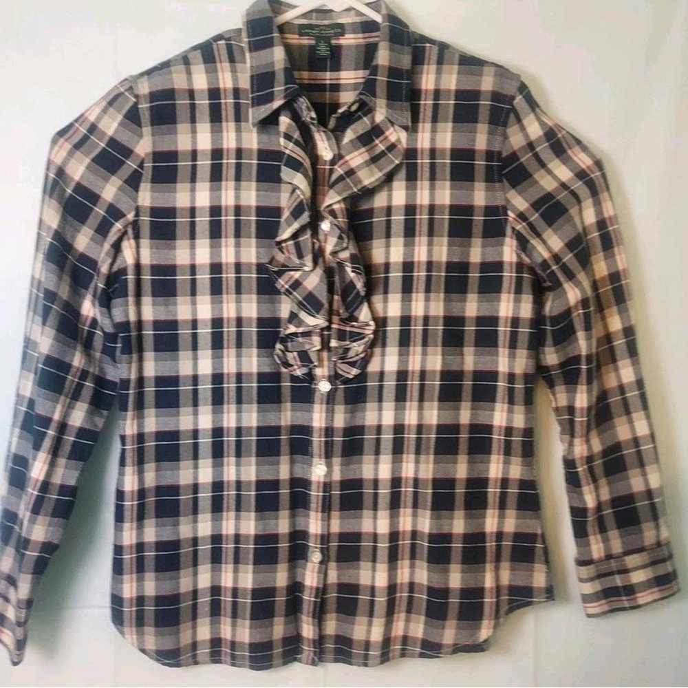 Plaid Ruffle Button-Up Shirt